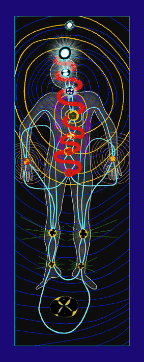 Chakras  de l'être de limière et de l'être physique vus de face